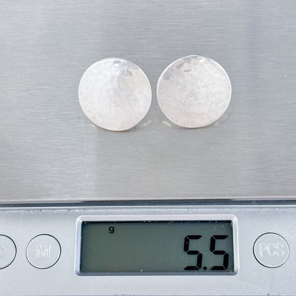 Vintage Sterling Silver 925 Hammered Disc Stud Earrings - Picture 11 of 12